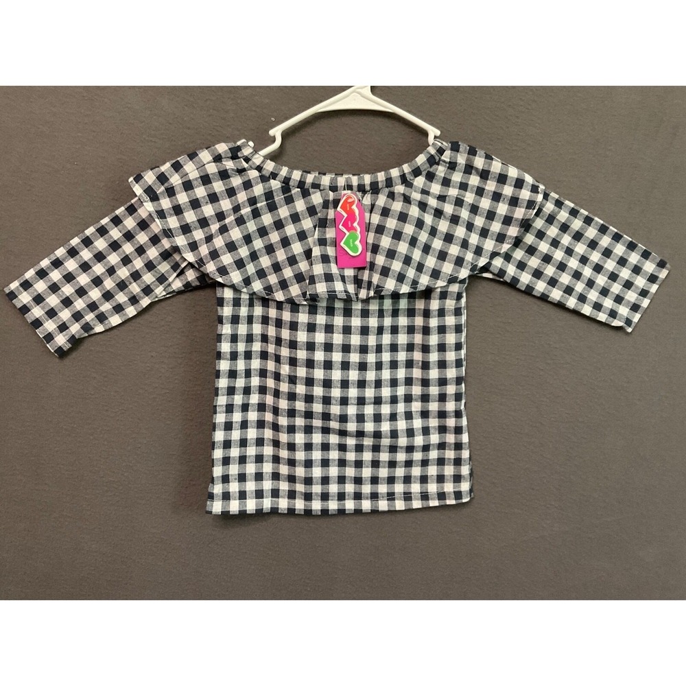 Samgami Baby Girls Black White Gingham Top Size 10 NWT Checkered Off Shoulder